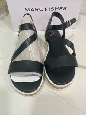 Marc Fisher Black Platform Cork-Trim Sandals